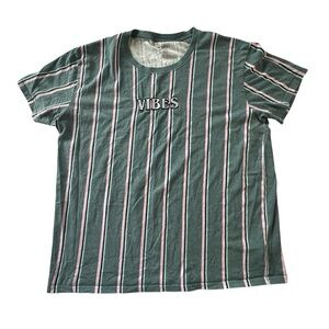 VIBES Green  T-Shirt Size XXL with Pink and Blue Stripes Relaxed Fit